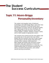 Topic 11: Myers-Briggs Personality Inventory